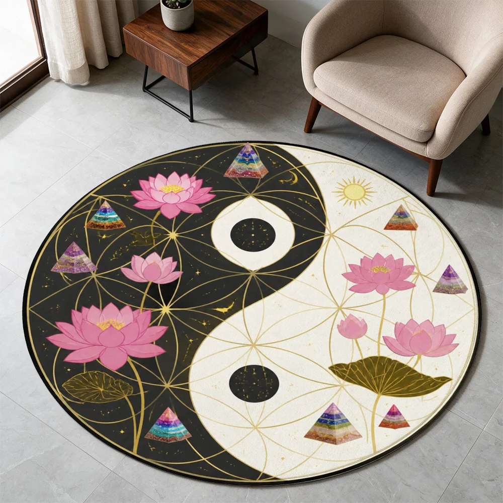 Yin Yang Balance Yoga Meditation Floor Mat Round Area Rug Boho Spiritual Home Decor Gift