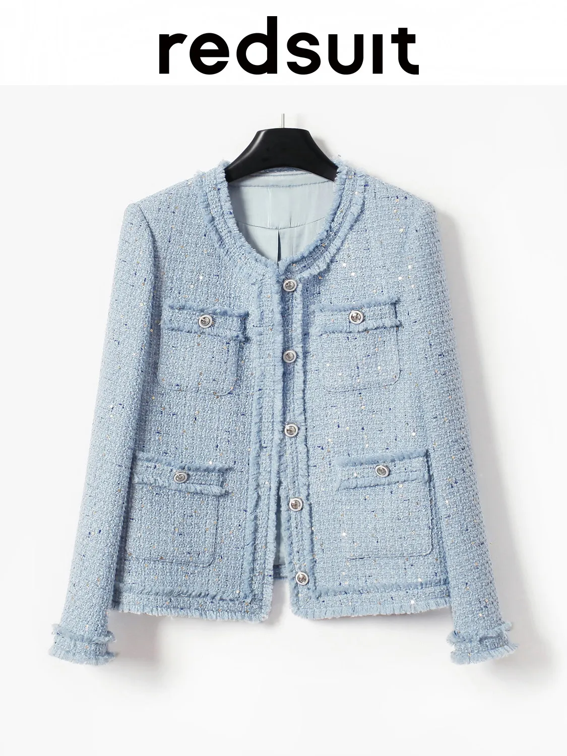 New Fashionable high-end blue tassel fringed rough woolen woven jacket custom size