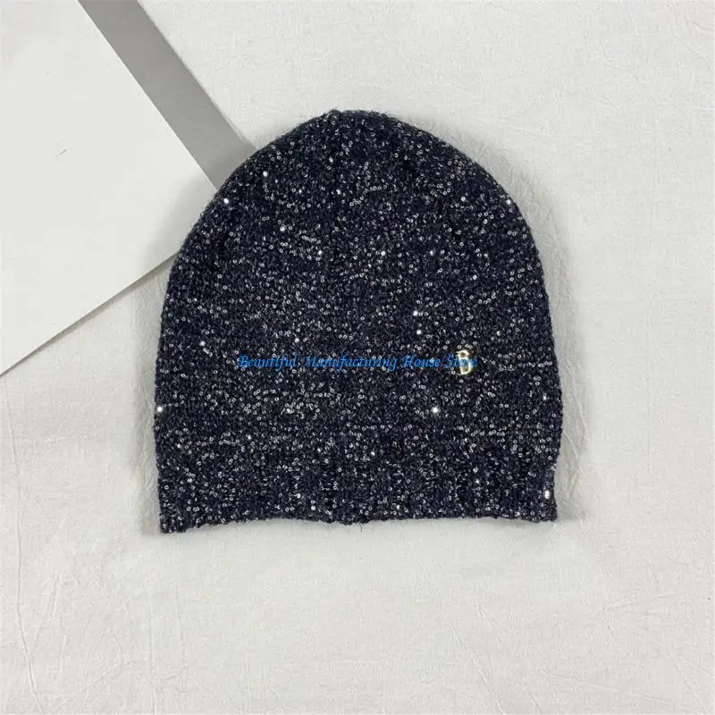 E56A Glittering Party Hat Street Sequins Skull Hat for Stylish Outfits Knit H