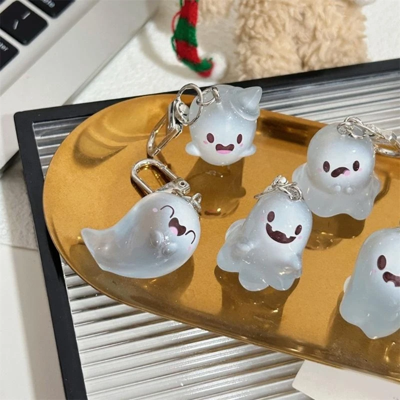 652F Set of 6 Little Specter Key Rings Glowing Phantoms Pendant Keyring for Halloween Enthusiasts Backpack Embellishment