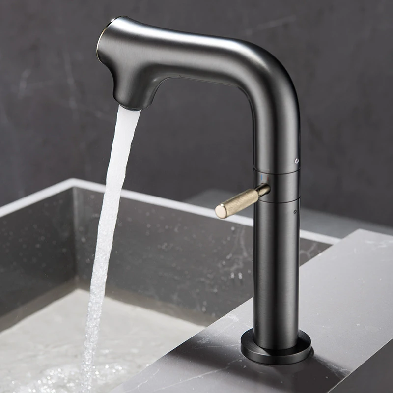 High-end Bathroom All-copper Digital Display Basin Faucet Household Hot and Cold Splash-proof Heightened Washbasin Creative