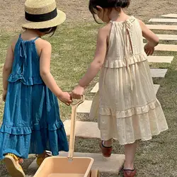 5496C Korean Girl's Dress 2023 Summer New Simple Fashion Girl's Sleeveless Vest Dress Suspenders Cake Skirt Dress