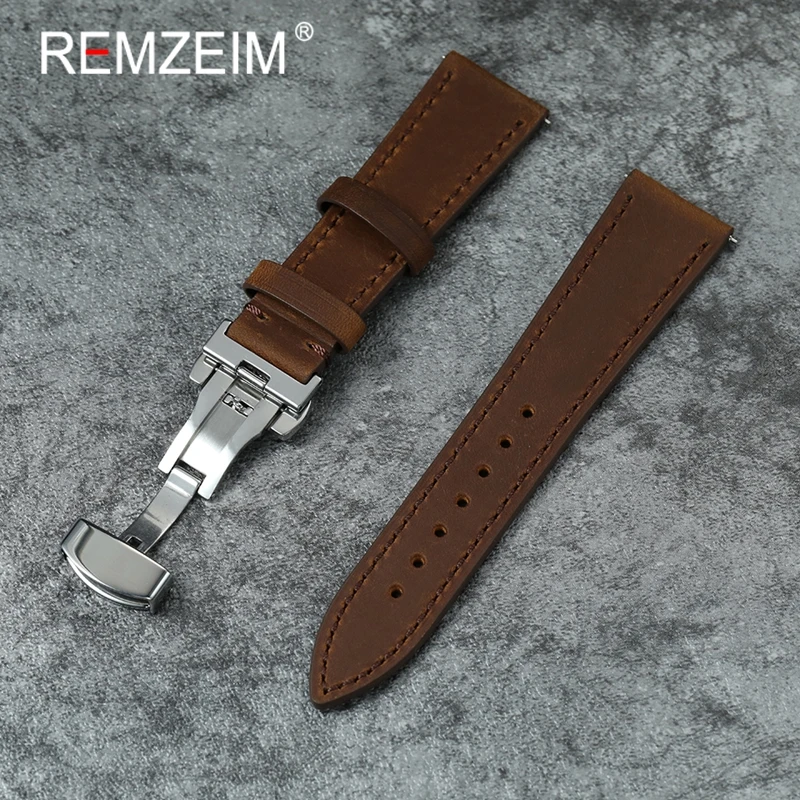 Quick Release Calfskin Leather Watchbands 18mm 20mm 22mm Smartwatch Strap Women Men Butterfly Clasp Watch Accessories