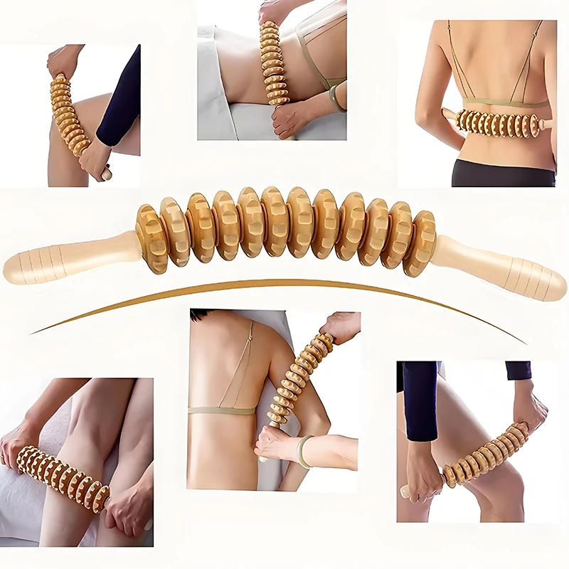 

Natural Curved Wooden Massage for Body Shaping Stick Multi-Functional Body Roller for Cellulite Reduction & Muscle Tension AMB04