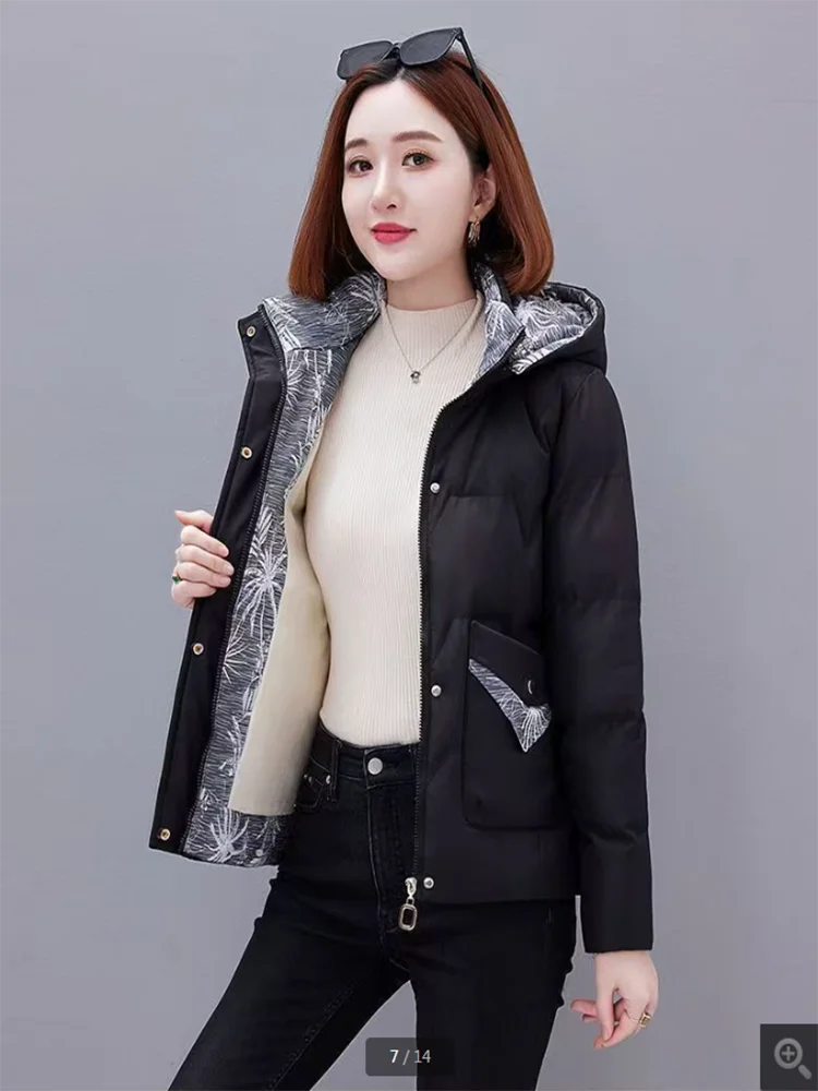 2025 겨울 신상 후드 플러스 벨벳 두꺼운 따뜻한 파카 코트 패션 루즈핏 누빔 재킷 여성 의류 숏 오버코트