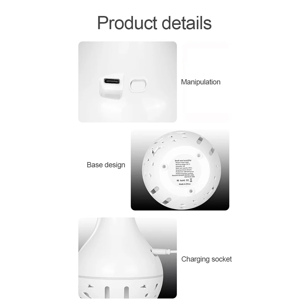200ml mini ultrasonic fragrance diffuser LED night light Electric Essential Oil diffuser Aromatherapy machine for home use,Inclu