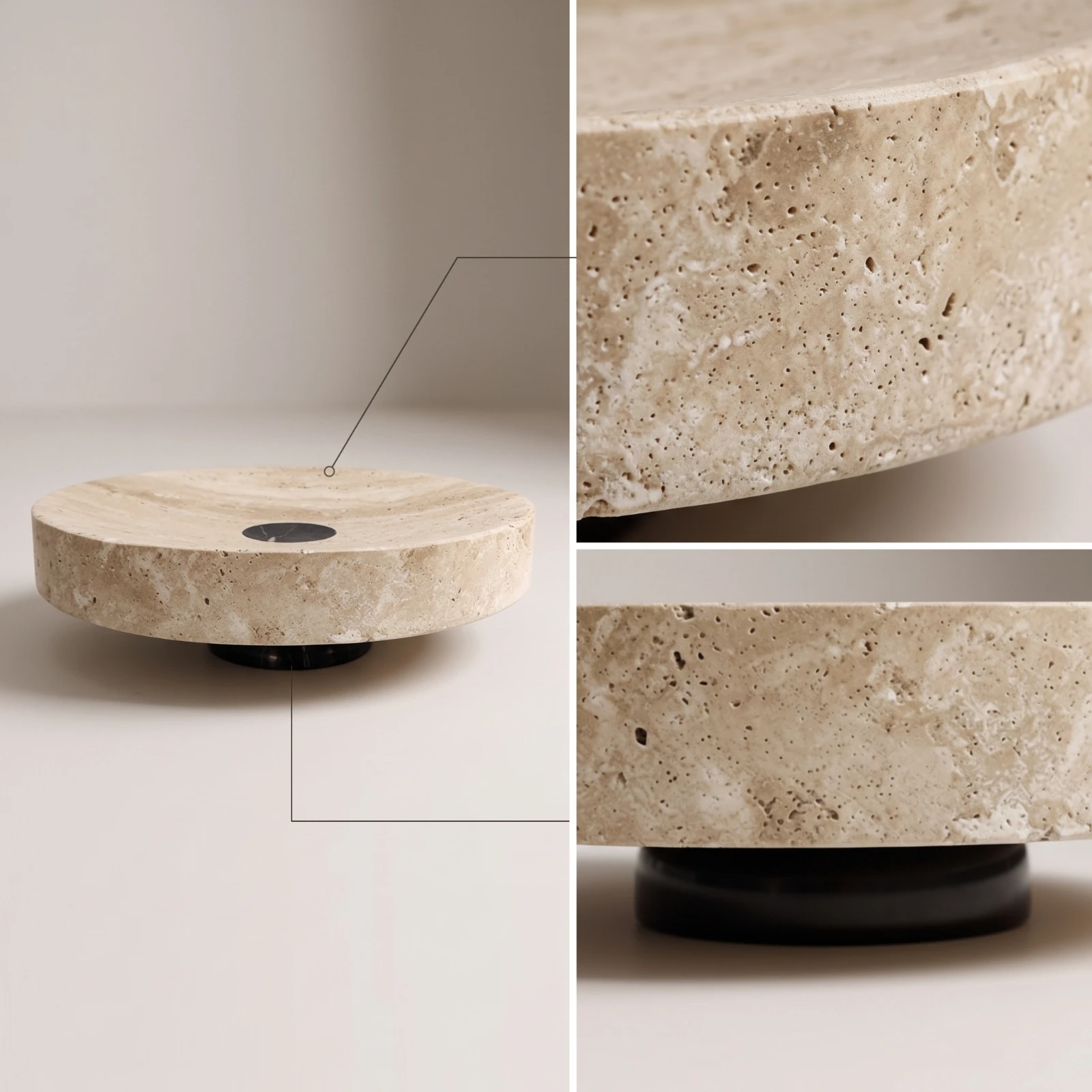 Travertine Stone Platter Versatile Fruit Bowl with Pedestal Dish Elevated Home Decor Modern for Hosts, Tabletop Centerpiece