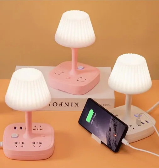 Multi-functional Conversion Socket Table Lamp Dual USB Ports Three Outlet Portable Phone Holder Subdued Light Desk Lamps