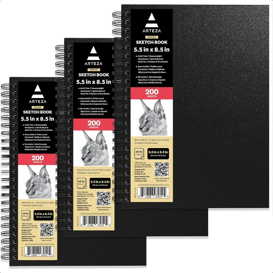 スパイラルスケッチブック-55x85-ドローイングパッド-3パック-100枚入り-大人・ティーン向けスケッチパッド