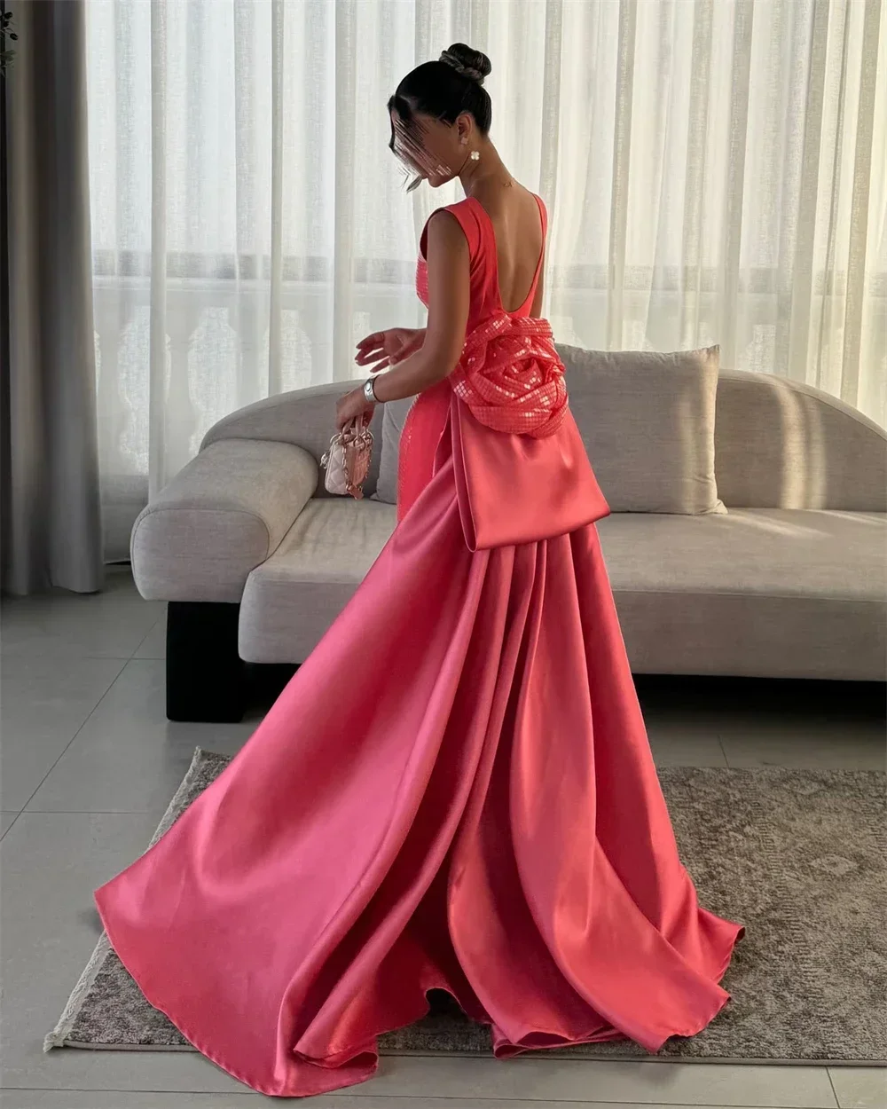 Customized  Evening Gown Prom Dress Spaghetti Strap A-line Floor Length Open Back Ribbon Bow Bespoke Occasion Es Saudi