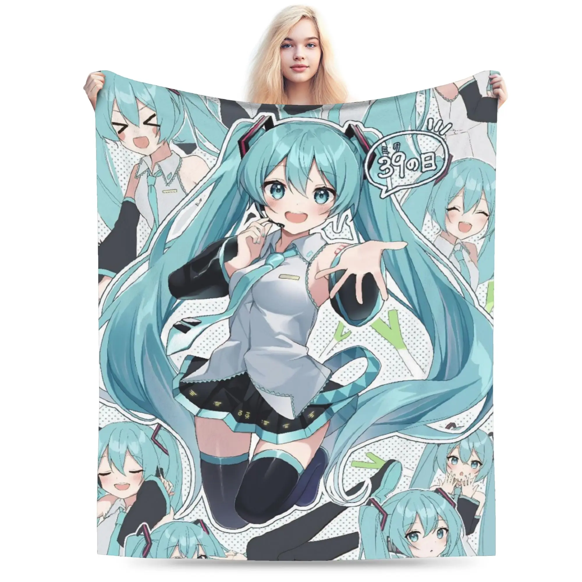 Hatsune Miku Anime-Decke, Fleece, bedruckt, multifunktional, warme Überwurfdecke für Zuhause, Reisen, Tagesdecke