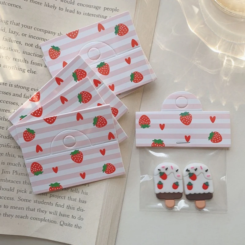 100Pcs Jewelry Packaging Set (50 Strawberry Pattern Foldable Display Cards + 50 Bags), Earring Bracelet Keychain Hair Accessory