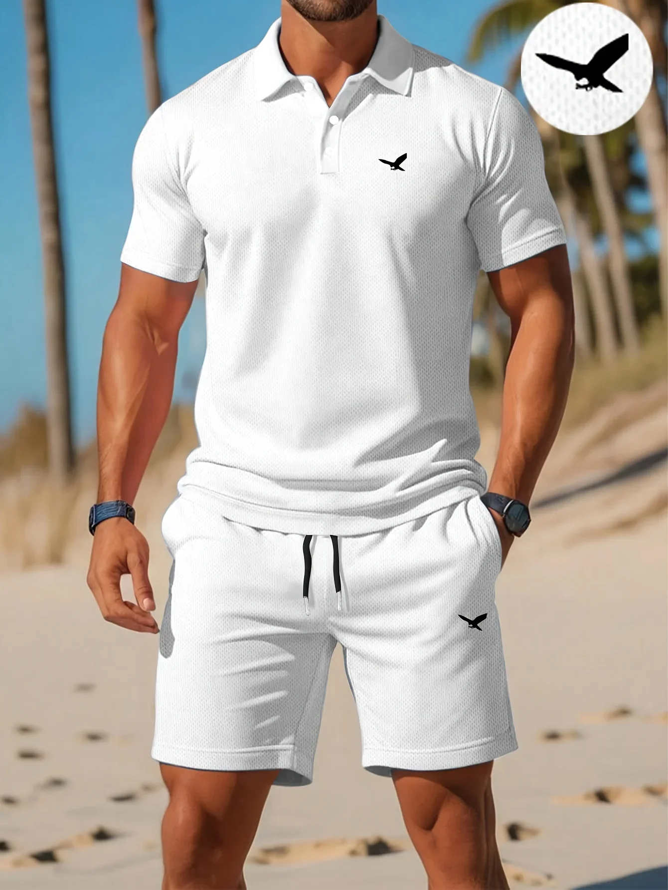 Summer New Men's Polo Shirt Set Casual Sporty Cool Fashionable Slim Fit Breathable Solid Color Short‑Sleeved Shorts Set Men's