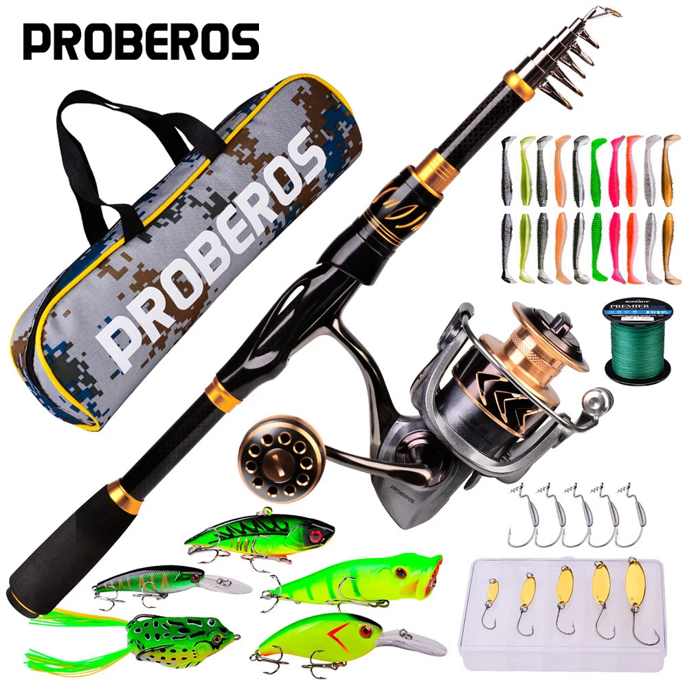 

PROBEROS Carbon Telescopic Lure Fishing Rod and Reel Combo Set Spinning and Casting Rods / Baitcast Reel / Spinning Wheel