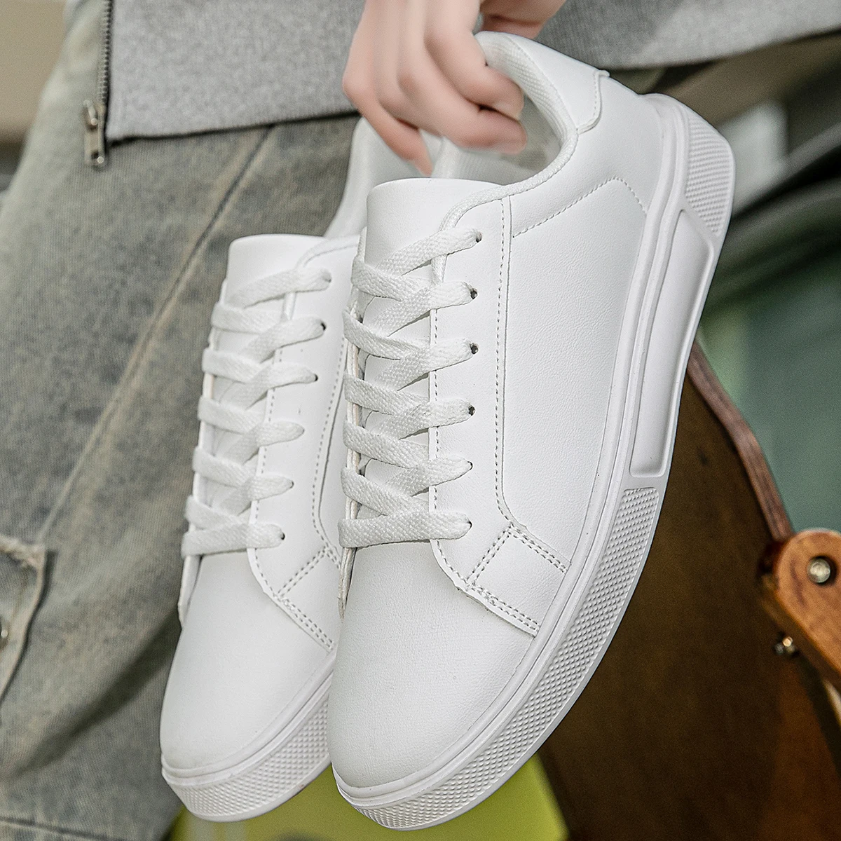 

Business Casual Men's Shoes Soft Women Shoes Comfortable Casual PU Leather Shoes for Men Autumn Solid White Men Sneakers