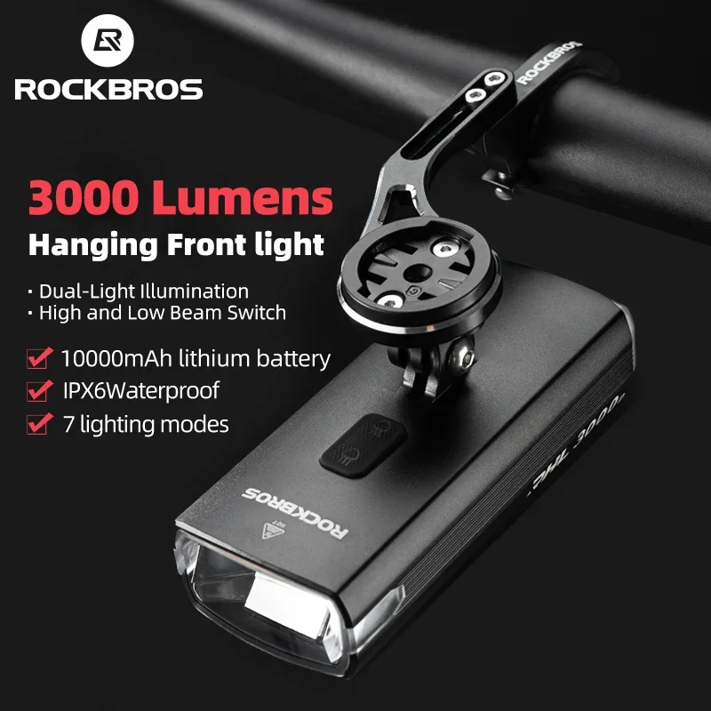 ROCKBROS 3000LM Bicycle Light Headlight 10000mAh MTB Road Bike Front Lights Flashlight Waterproof Type-C Charging Cycling Lamp