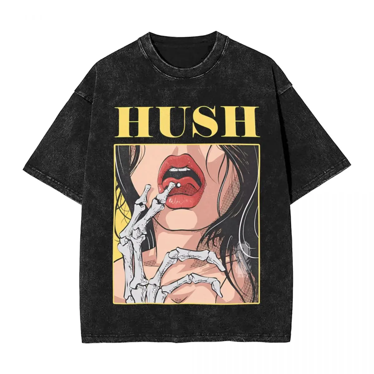 HUSH The Scars woman Men Cotton Washed Hot stamping Print T-Shirt,Harajuku Cotton Tshirt Men's Summer Short Sleeve Tees