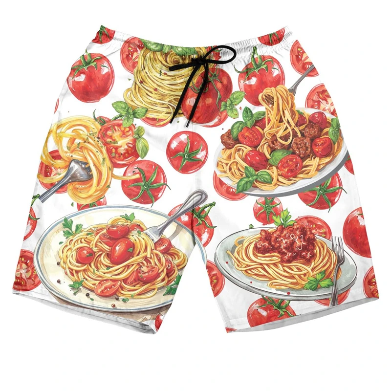 Delicious Food 3D Printed Short Pants For Men Clothes Grilled Chicken Hawaiian Beach Shorts Noodle Fries Ham Graphic Kids Trunks