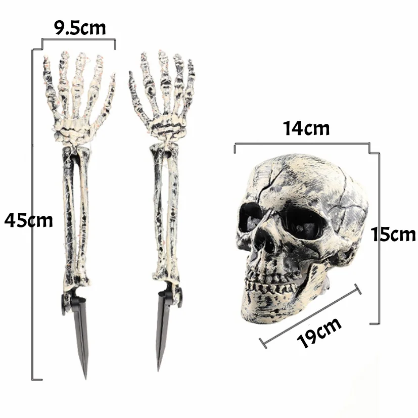 3-6 stücke Knochen Skelette Hof Boden Stakes Simulierte Geister Schädel Hand Requisiten Halloween Garten Outdoor Einsatz Party Dekoration – Detail 1