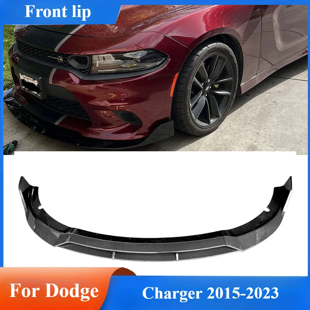 Front Bumper Lip Splitter Spoiler For Dodge Charger 2015-2023 SRT-Style 4Pieces Air Chin Bodykit Carbon Fiber Look Glossy Black