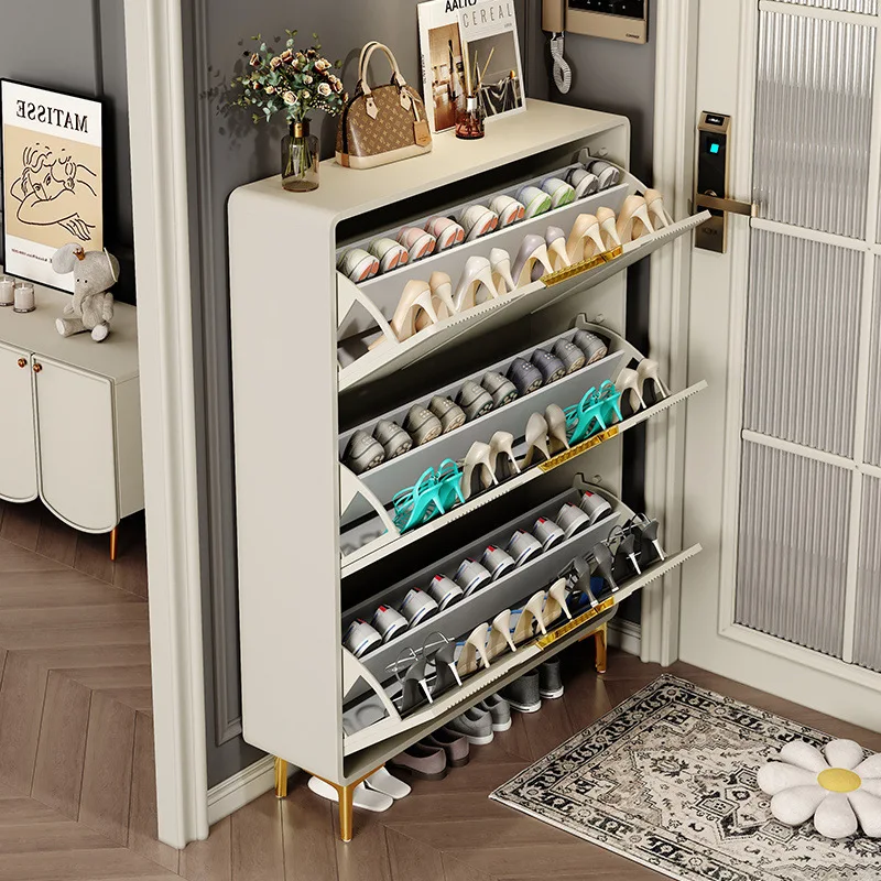 Ultra-thin tipping bucket shoe cabinet, entrance at the door of the household, against the wall, corridor, large-capacity integr