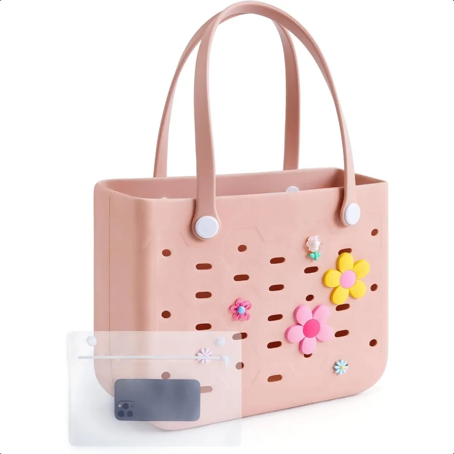 

Beach Bag for Women Waterresistant Rubber Tote Bag Sandproof Vacation entials for Summer Swim Cruise Pool