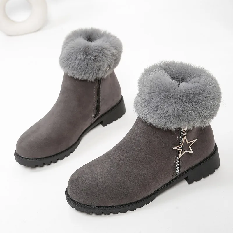 Women Fashion Winter Snow Boots Warm Plush Lined Star Decoration Ladies Ankle Boots Faux Suede Women's Shoes Lady Footwear