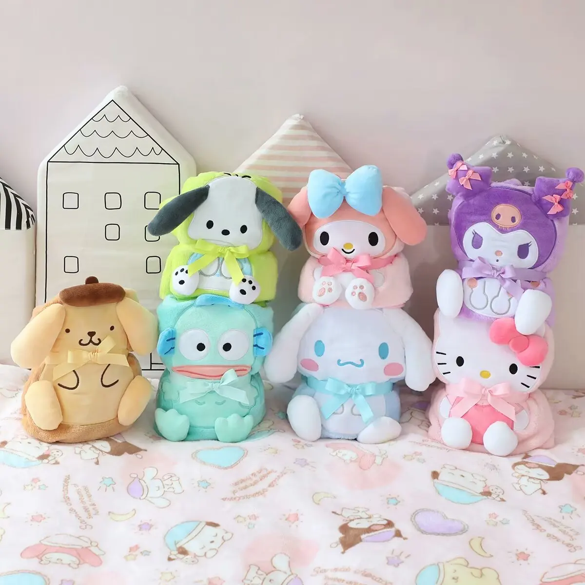 

Плюшевое одеяло Sanrio Hangyodon Hello Kitty милое мультяшное аниме Kuromi My Melody одеяло для сна подарок для девочки