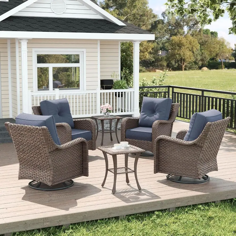 

6-Piece Wicker Outdoor Furniture Set with Cushions, High-Back Patio Set Including Swivel Rocking Chairs and Side Table