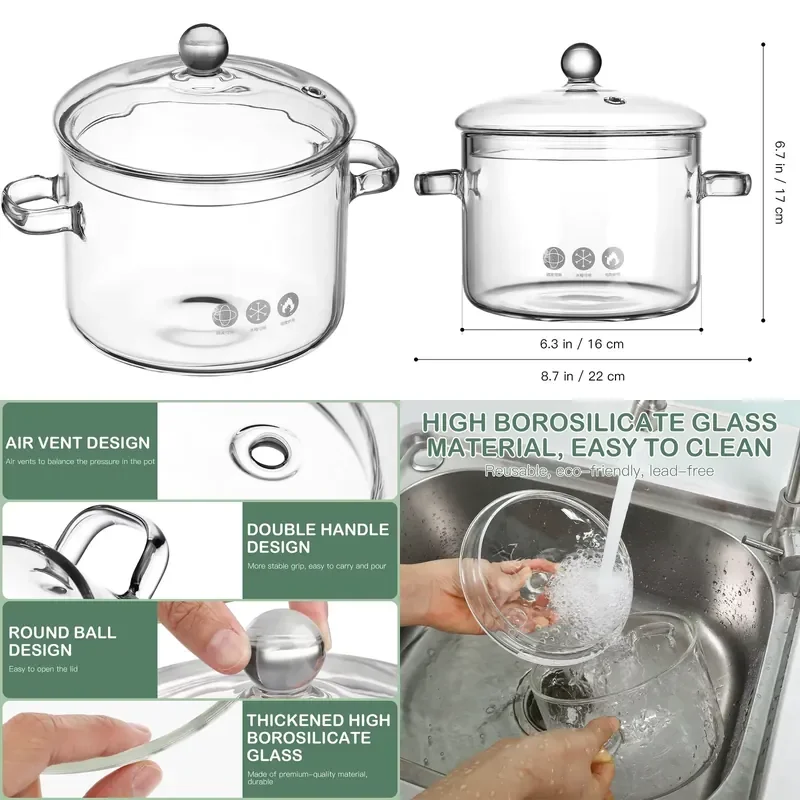 for Transparent Pasta Instant Noodle Pot Saucepan Food Milk Sauce Hot Pot with Glass Pot