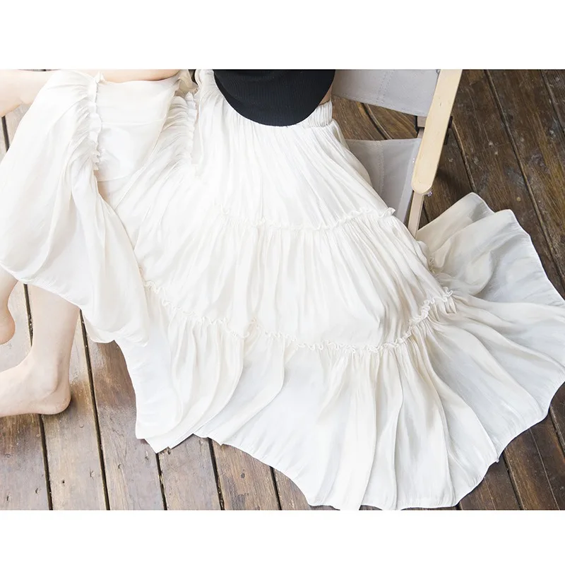 

women's spring and autumn new high-waisted and thin medium and long A-shaped pleated fluffy big pendulum skirt