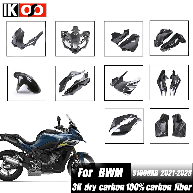 100% Kohlefaser für BMW S1000XR 2021 2022 2023 Motorrad-Modifikation Komplette Verkleidung Seitenverkleidung, Vorderer Kotflügel 3K