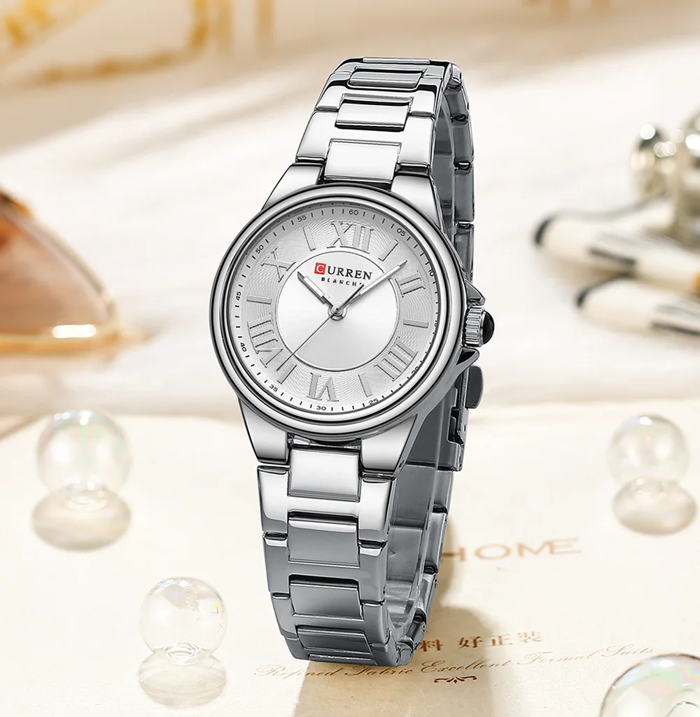 Curren 9091 Business Quartz Watch for Ladies, Stainless Steel Waterproof Stylish Wristwatch