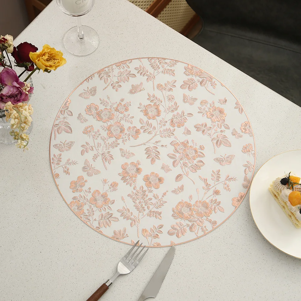 Round Luxury Small Flower Pattern Placemat Home Hotel Restaurant Anti Slip Waterproof Coffee Dining Table Decoration Mat Coaster