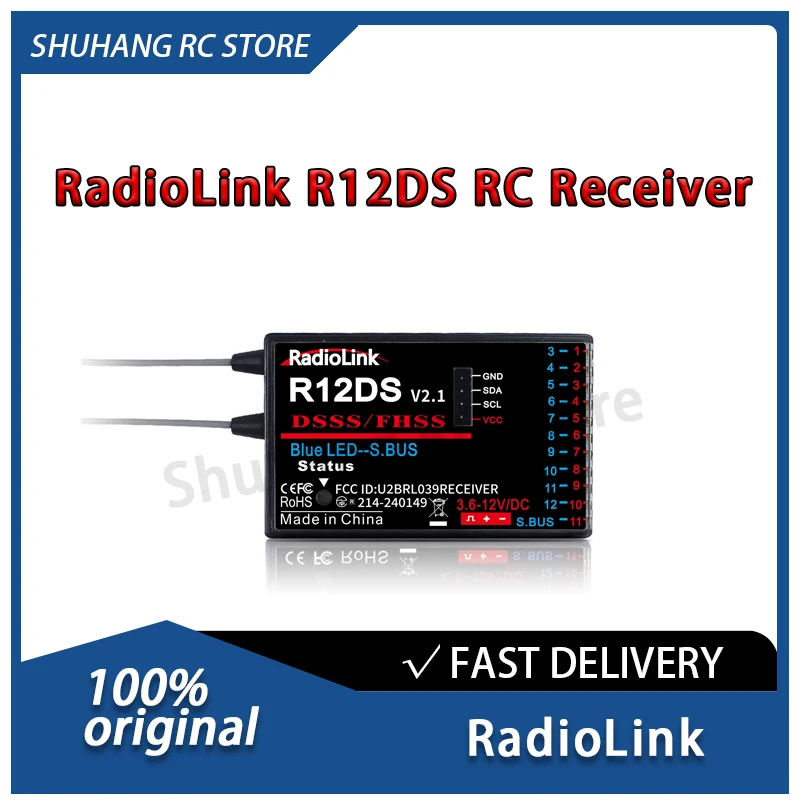

RadioLink R12DS RC Receiver 12CH 4000 Meters Control Distance Real-time Telemetry for Rotary Wing Fixed Wing Glider Car Boat