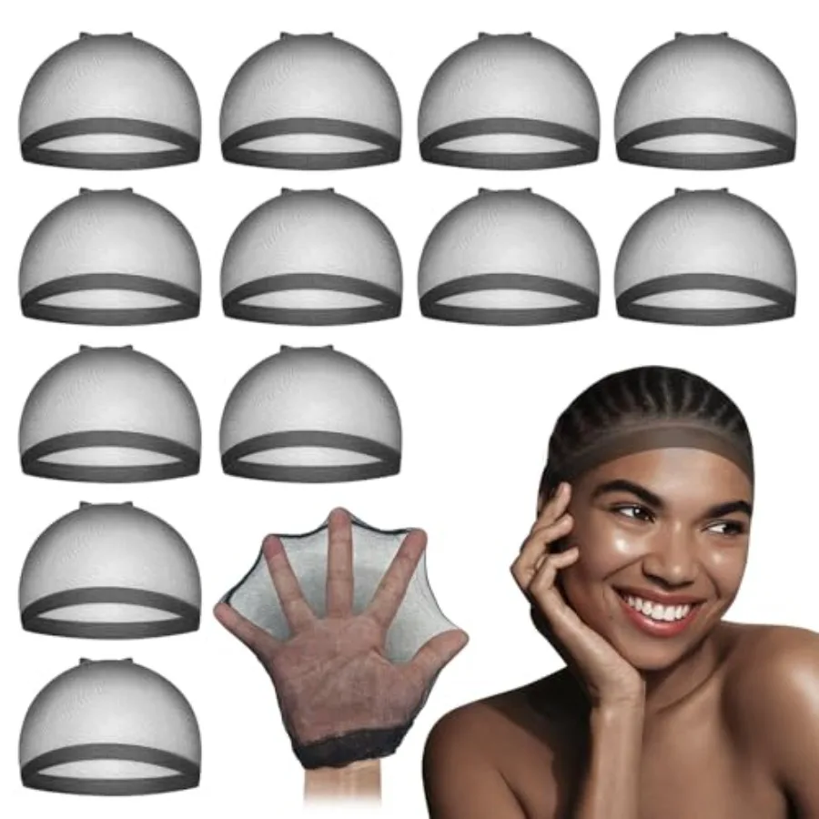 

HD wig cap for lace front wigs, transparent nylon stocking material, nude color, ultra-thin breathable design, 12 pieces