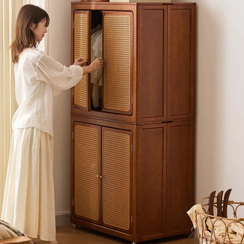 

Luxury Rattan Wooden Wardrobes European Two Door Adult Storage Wardrobes Portable Space Saving Closet Armario De Ropa Furniture