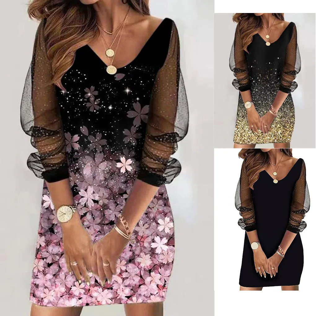 Printed Women Short Dress Dinner Banquets School Engagement Wedding Banquet Summer Elegant Female Party Clothing
