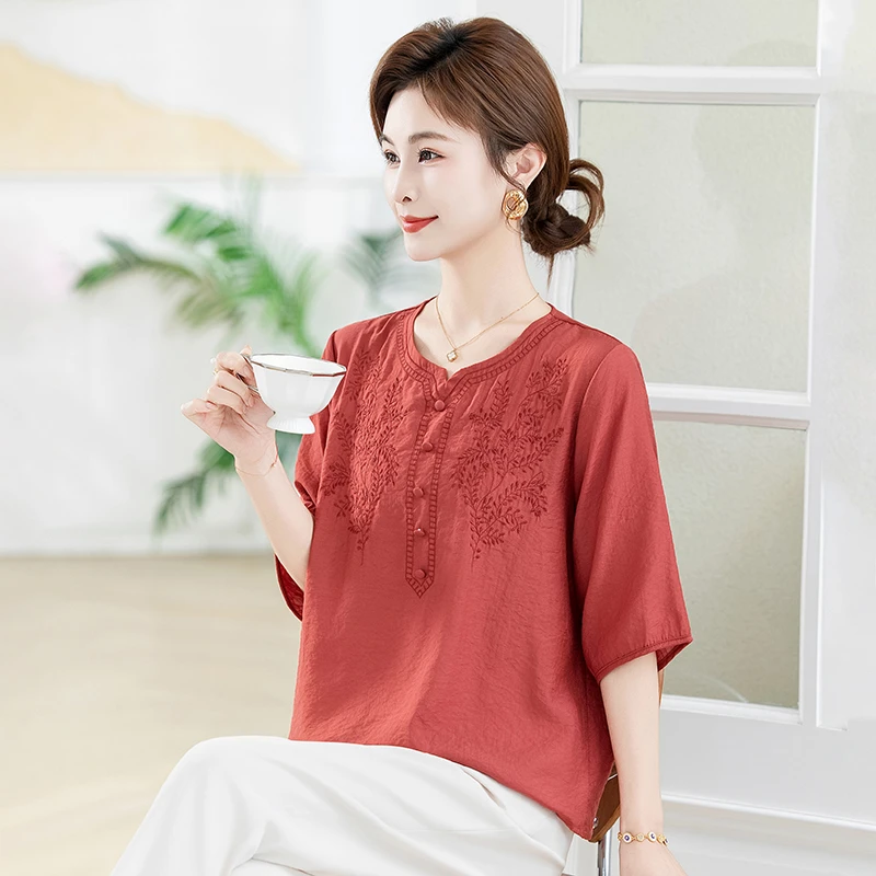 

Classic Summer Blouse Cotton Linen Embroidered Women's Shirt 2026 T-shirt New Fashion Home Garden Luxury Plus Size