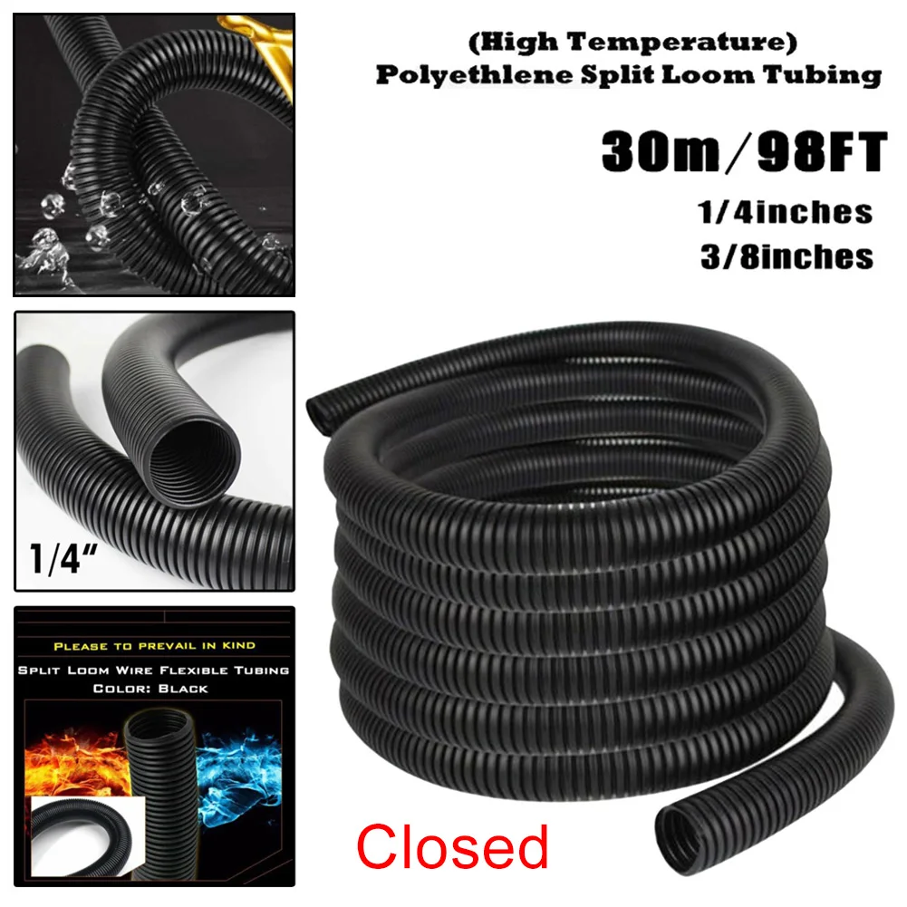 

1/4" 3/8" 98FT Protective Tube Tubing 30m Black Split Wire Loom Conduit Polyethylene Sleeve Tube Close Wire Parts Power Tools