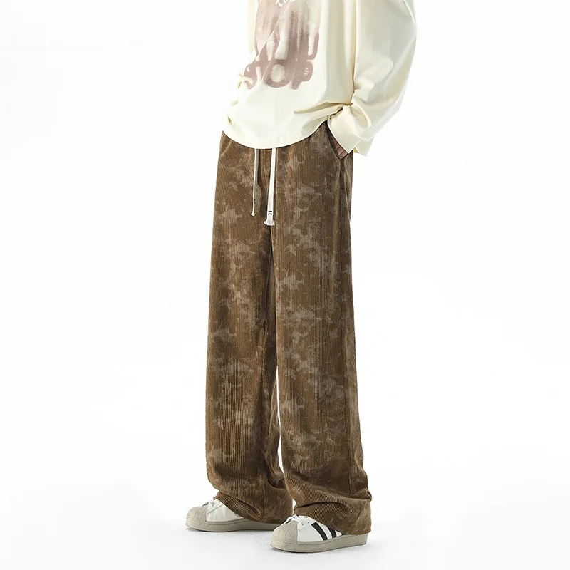 

ProteusBoy, вельветовые повседневные длинные брюки с прямыми штанинами и широкими штанинами в американском стиле ретро тай-дай для занятий спортом на открытом воздухе