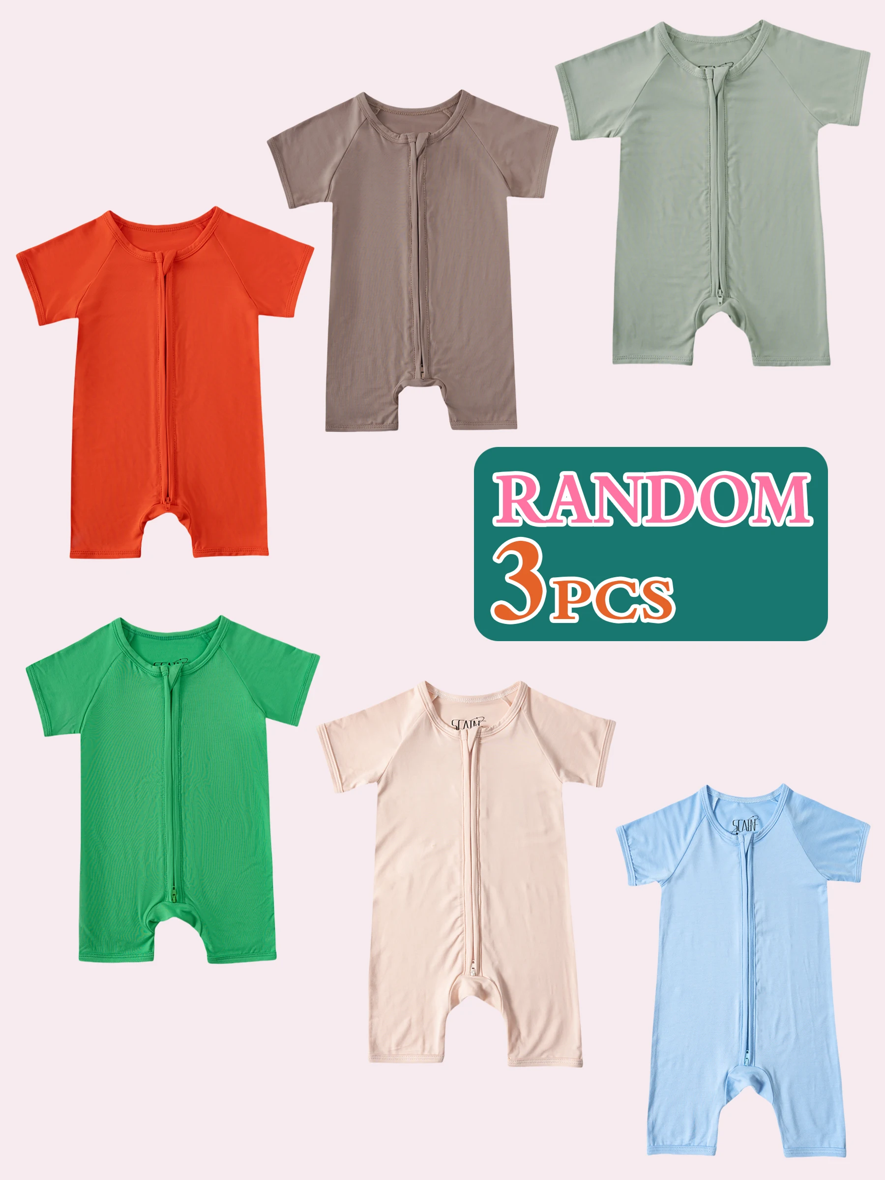 

Комплект детских комбинезонов из бамбукового волокна (набор из 3-х предметов) – с коротким рукавом и застежкой-молнией для младенцев 0-24 месяцев