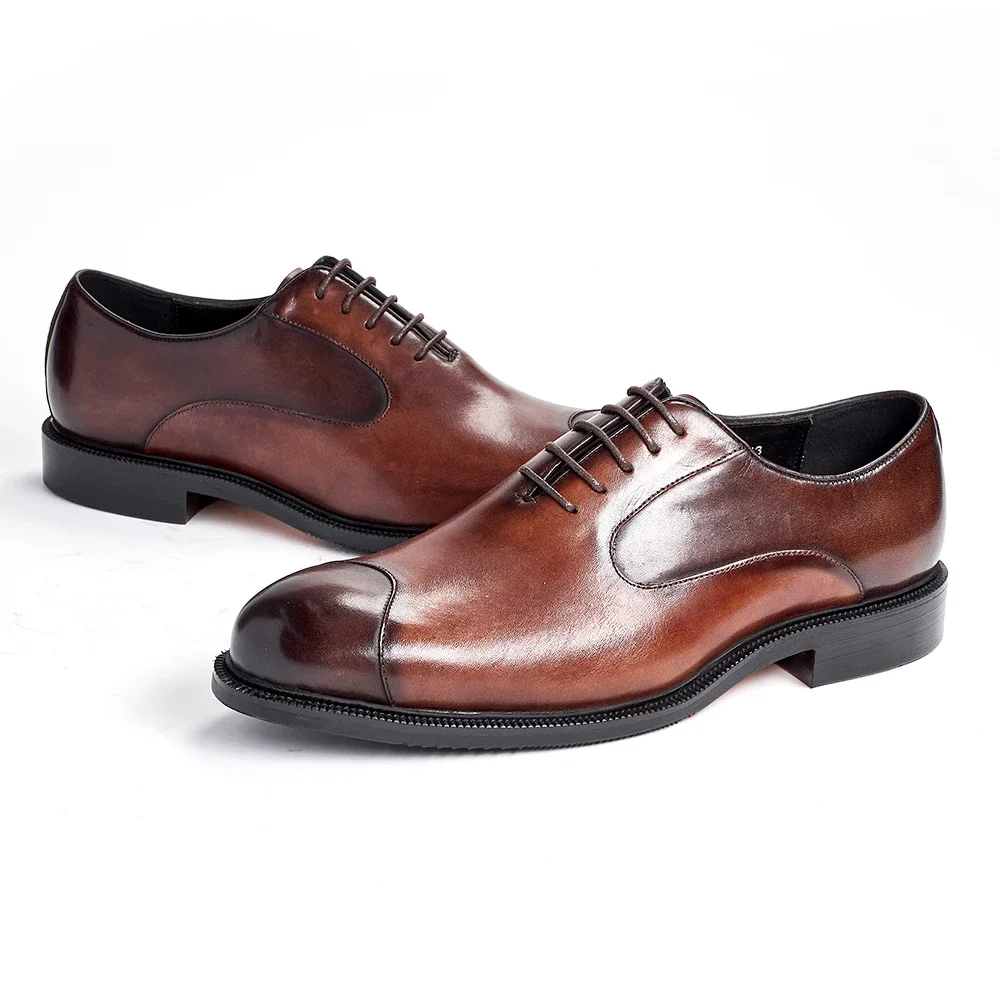Men's Genuine Cow Leather Oxford Dress Shoes, Height Increase, Formal Lift Brogues, Wedding Suit Shoes, High Quality Elevator