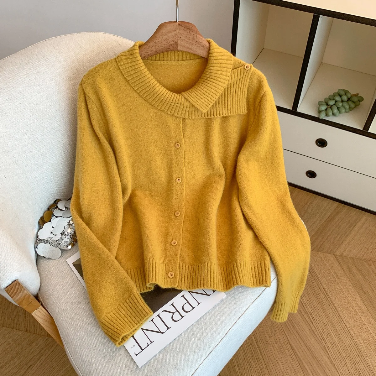 

Женский желтый кардиган, свитер, винтажный корейский джемпер 2000-х годов Y2k, трикотаж, мягкий уютный роскошный свитер с длинными рукавами, осенняя одежда 2025