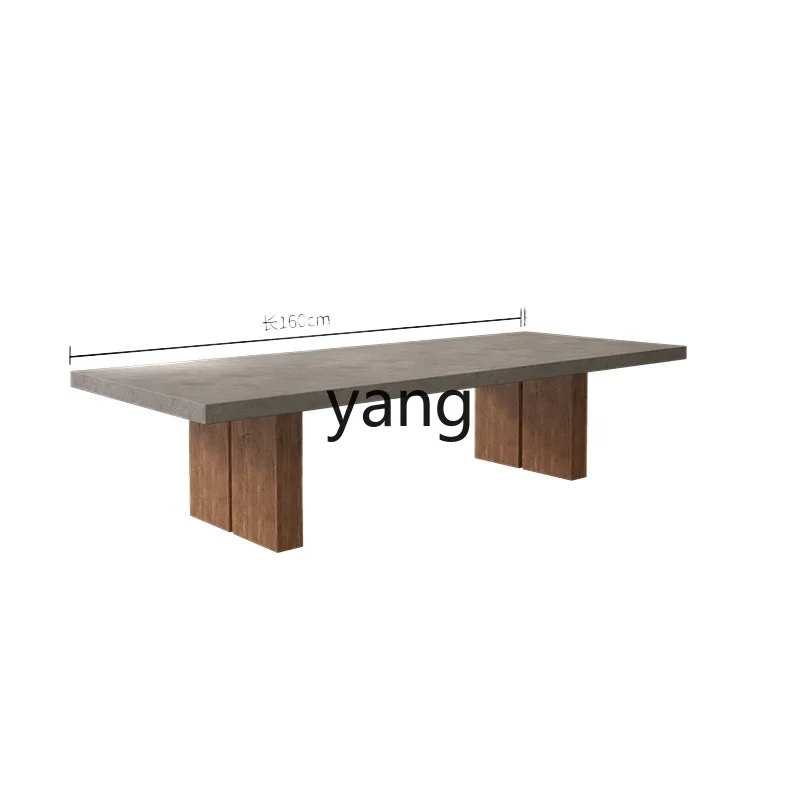 

Yjq Retro Imitation Cement Dining Table Simple Solid Wood Conference Designer Conference Table Office Desk