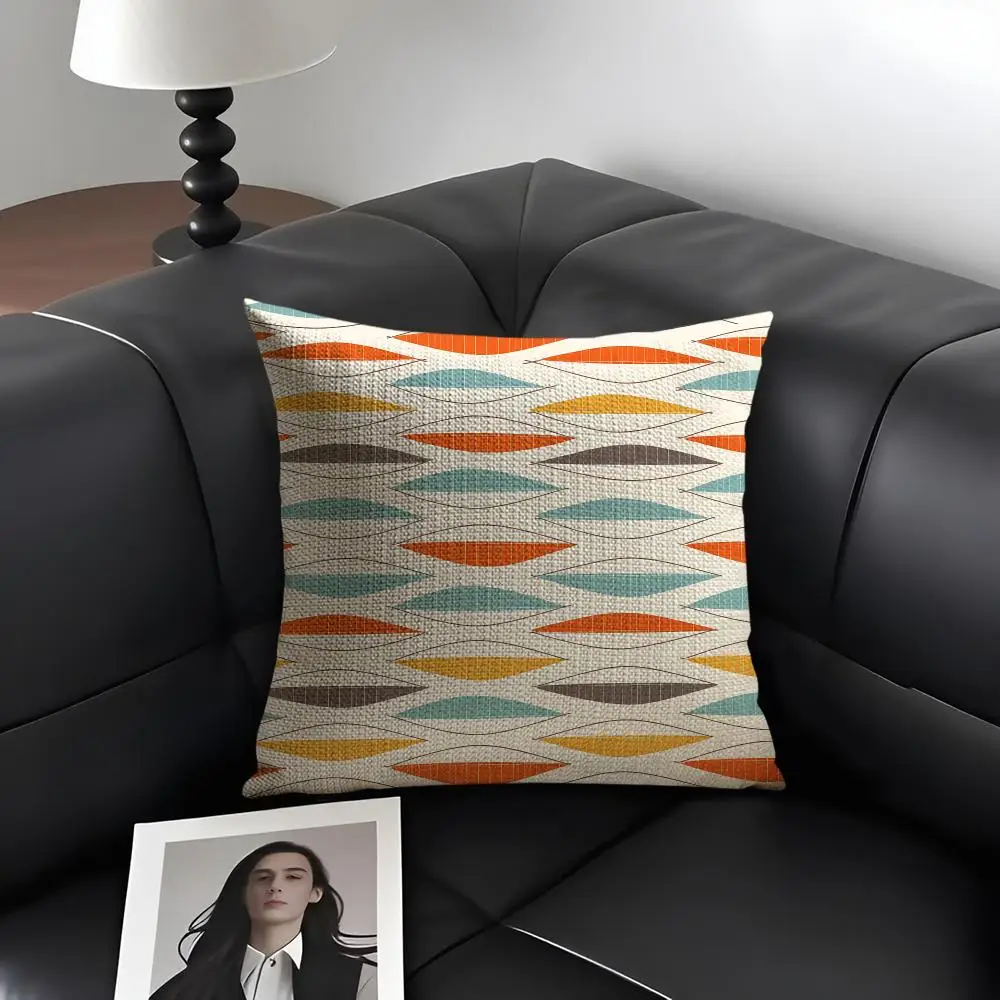 Mid Century Cushion Cover Natural Linen Organic Fabric Double-Sided Printing Breathable Perfect Gift For Decor