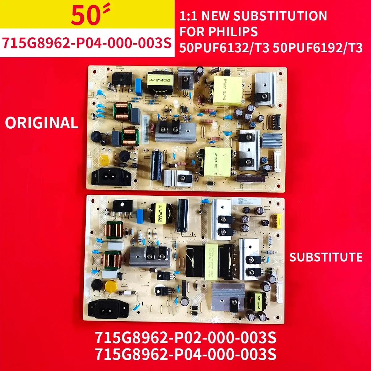 100% New Good Test Working Substitute for 50PUF6132/T3 50PUF6192/T3 Power Board 715G8962-P02-000-003S 715G8962-P04-000-003S