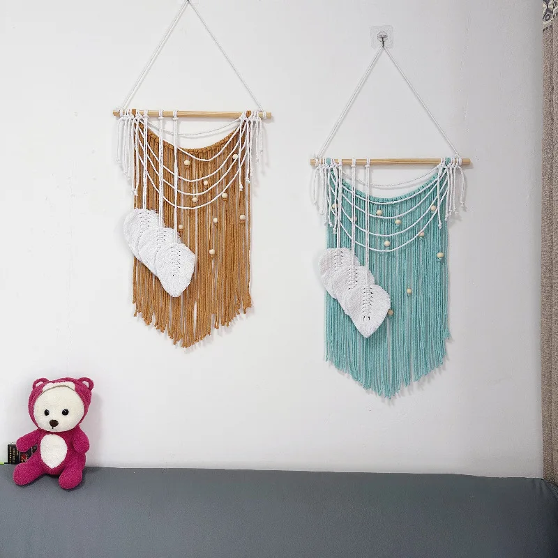 Tapestries Bohemian Style Hand-woven Wall Hanging Decorative Soft Tapestry Household Living Room Leaf Pendant Fringed Decoration