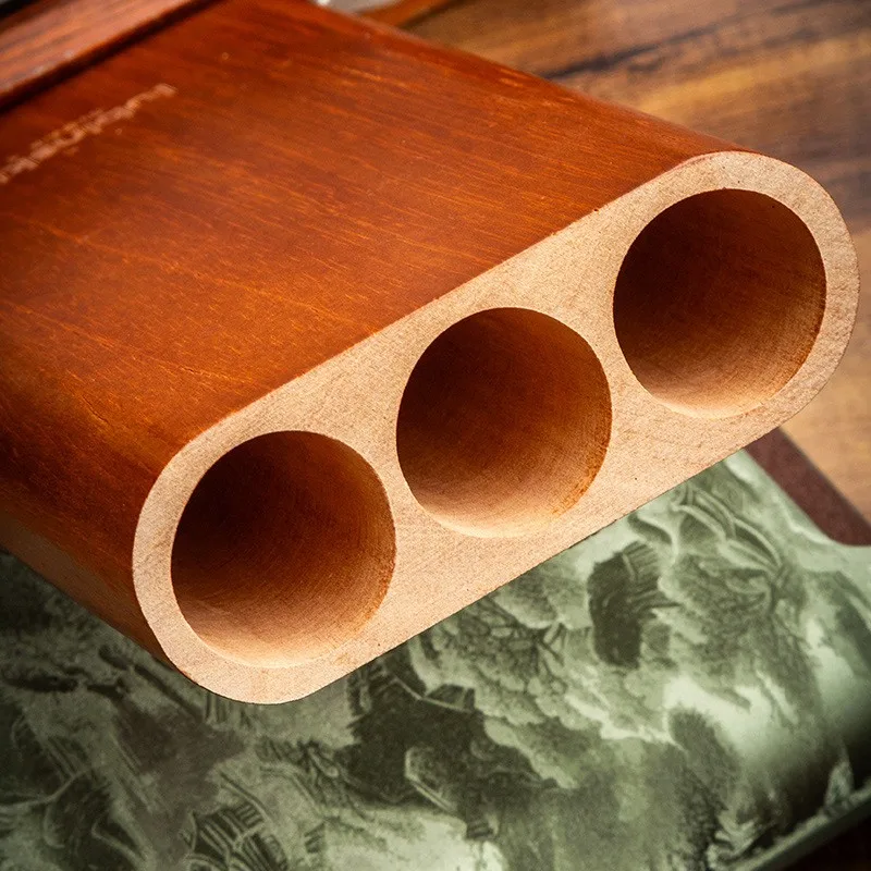 

Cigar Leather Case Ultra Fiber Leather Cedar Wood Three-Slot Portable Cigar Leather Case