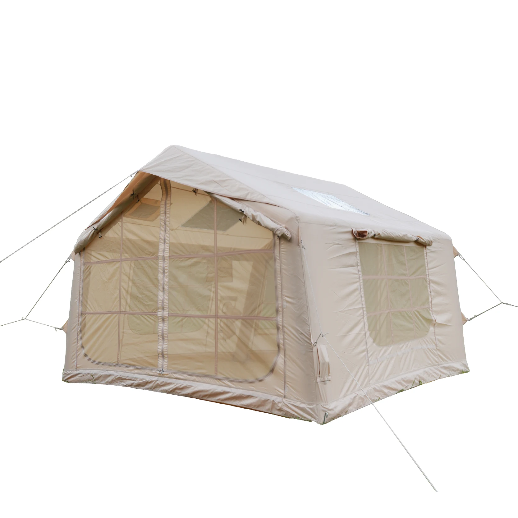 AT-8 8sqm Beige Inflatable Camping Tent 420D Oxford Waterproof Four Season Air Beam Skylight AC Port 2-3 Person One
